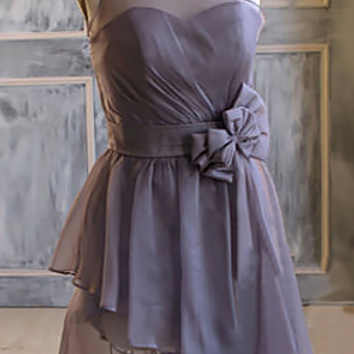 Short Bridesmaid Dress with a Feminine Bow, One Shoulder Bridesmaid Dress, Light Slate Gray Chiffon Bridesmaid Gowns