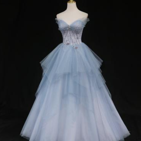 High Quality Prom Dress,A-Line Prom Dress,Strapless Tulle Formal Prom Gown