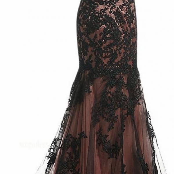 Elegant Mermaid Lace Tulle Formal Prom Dress, Beautiful Long Prom Dress, Banquet Party Dress on ...