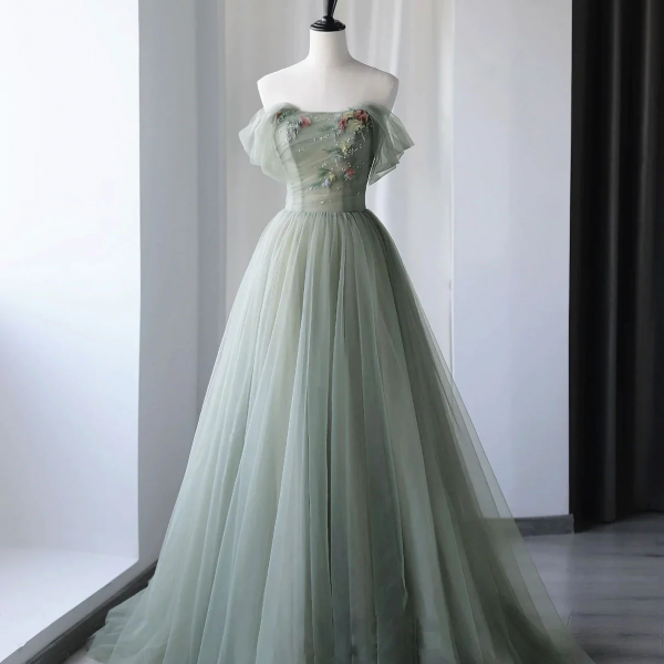 Elegant Sweetheart A-line Tulle Tiered Long Prom Dress Ball Gown,DP1240