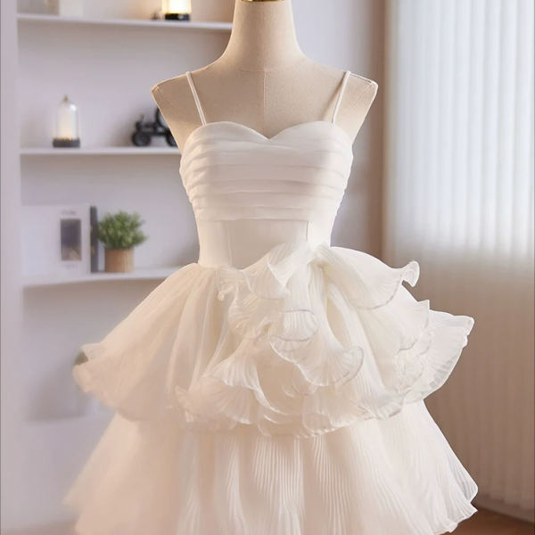 Homecoming Dresses,Cute Sweetheart Neck Organza White Prom Dress, White Homecoming Dresses