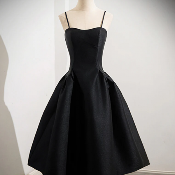 Homecoming Dresses,Simple A-Line Satin Black Short Prom Dress, Cute Black Homecoming Dress