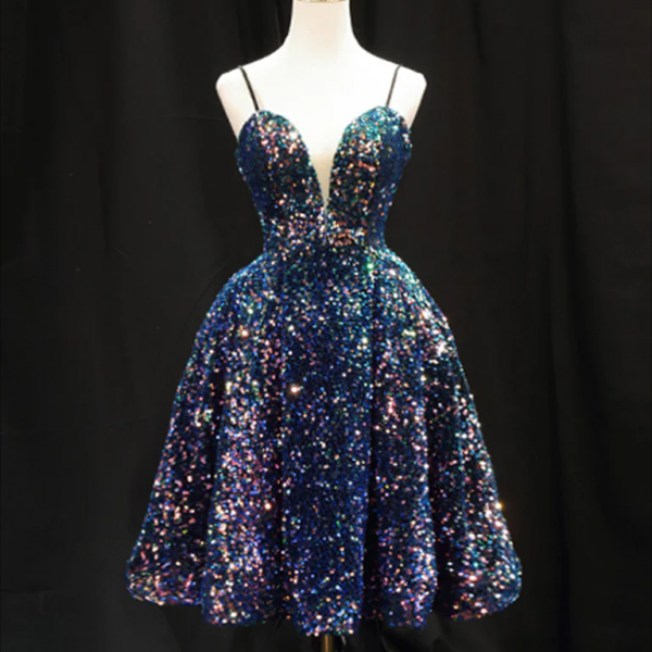 Homecoming Dresses,Simple Sequin Blue Short Prom Dress, Blue Homecoming Dress