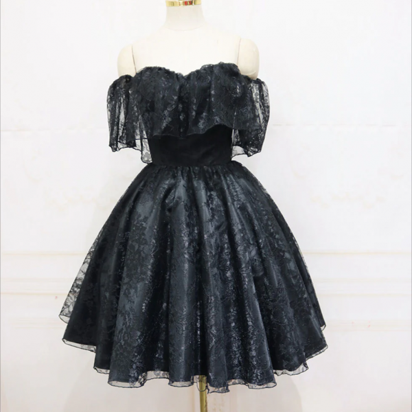 Homecoming Dresses,Black Sweetheart Tulle Short Lace Prom Dress Lace Homecoming Dress