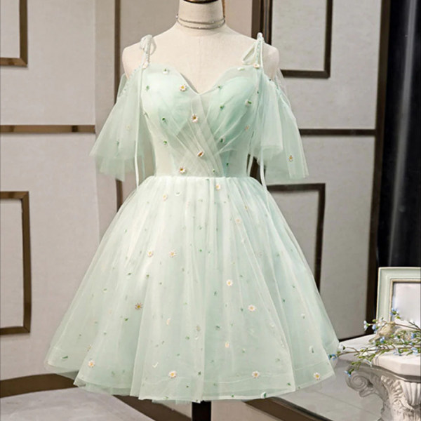 Homecoming Dresses,Simple Sweetheart Neck Tulle Short Prom Dresses, Puffy Green Homecoming Dresses