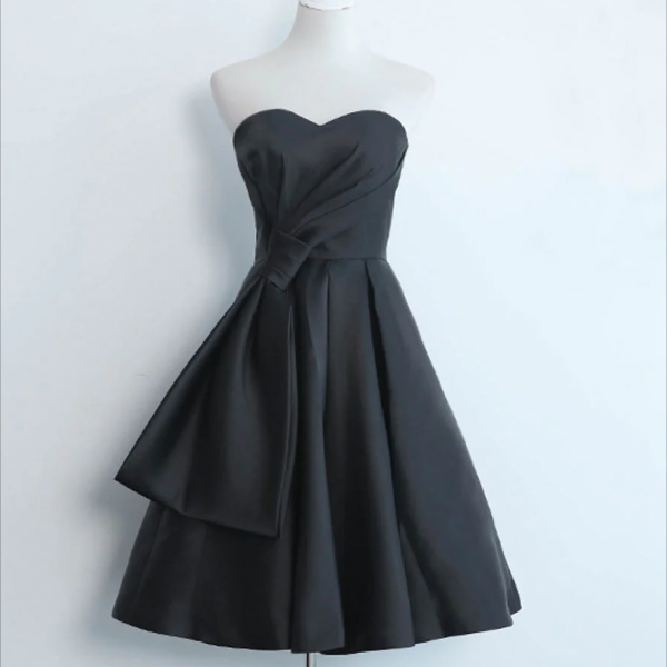 Homecoming Dresses,Simple Sweetheart Satin Short Black Prom Dress, Black Homecoming Dresses
