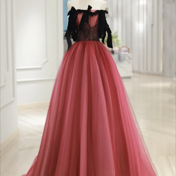 Prom Dress,A-Line Tulle Watermelon Red Long Prom Dress, Watermelon Red Tulle Long Formal Dress