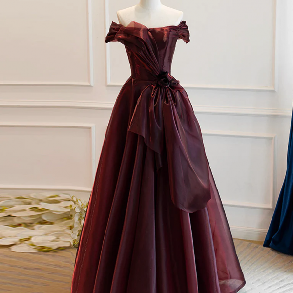 Prom Dress,A-Line Burgundy Organza Burgundy Long Prom Dress, Burgundy Long Evening Dress