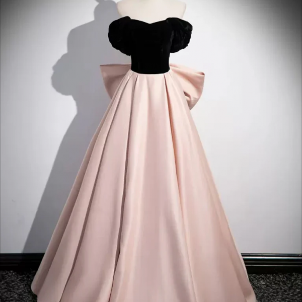 Off The Shoulder Champagne A Line Satin Appliques Prom Dresses LBQ2031