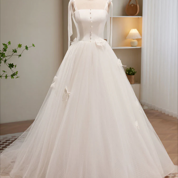Prom Dress,White A-line Tulle Long Prom Dress, White Tulle Formal Dress