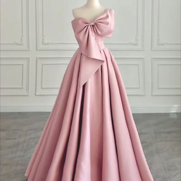 Prom Dress,A-Line Sweetheart Neck Satin Pink Long Prom Dress, Pink Long Evening Dress
