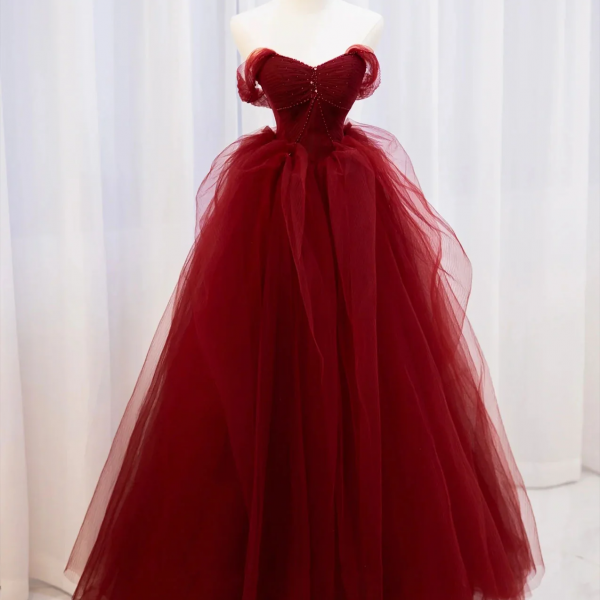 Burgundy Long Prom Dress, Formal Evening Graduation Dress main image 1