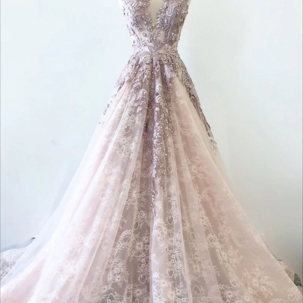 Tulle A Line Elegant Light Blue Evening Dress New O Neck Sequined Lace Formal Prom Gowns main image 1