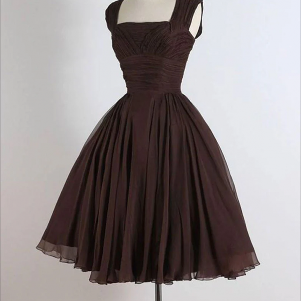 Unique chiffon retro short dark brown prom dress, short cocktail dress main image 1