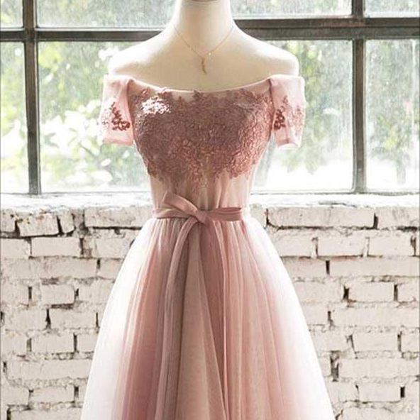 Off Shoulder A-line Ruched Pink Princess Long Prom Dress with Sequin