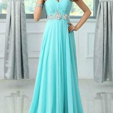 Pretty Light Blue Chiffon Sweetheart Beadings Prom Dresses 2016 Blue Prom Dresses Prom Gowns Evening Dresses