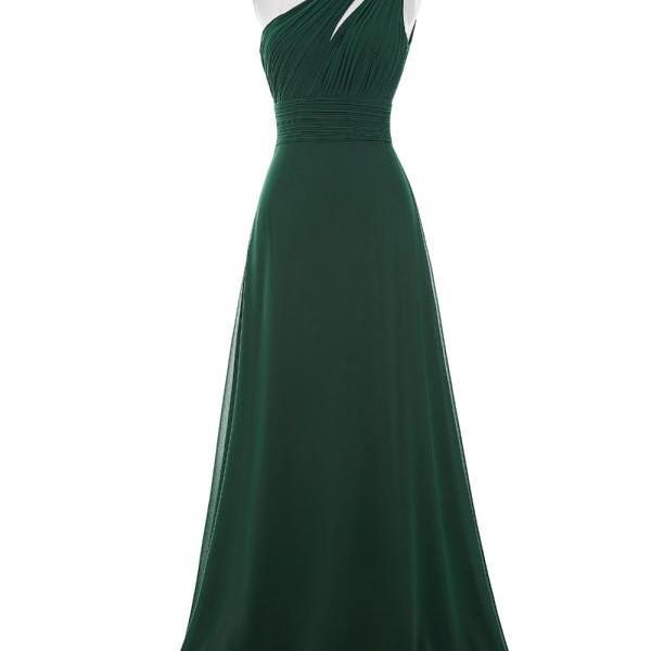 Forest Green Floor Length Chiffon A-Line Evening Dress Featuring Ruched ...