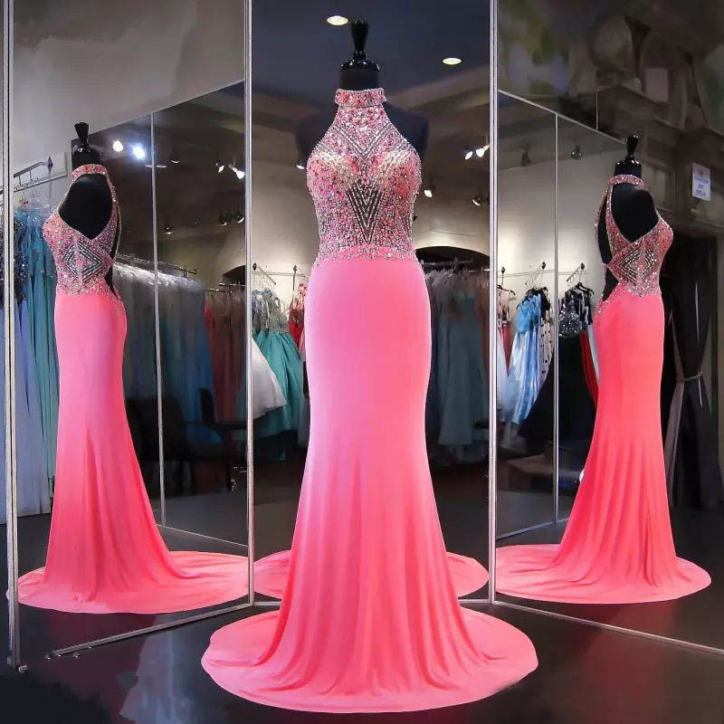 Prom Dress,mermaid Prom Dresses,halter Prom Dresses,super Pink Prom