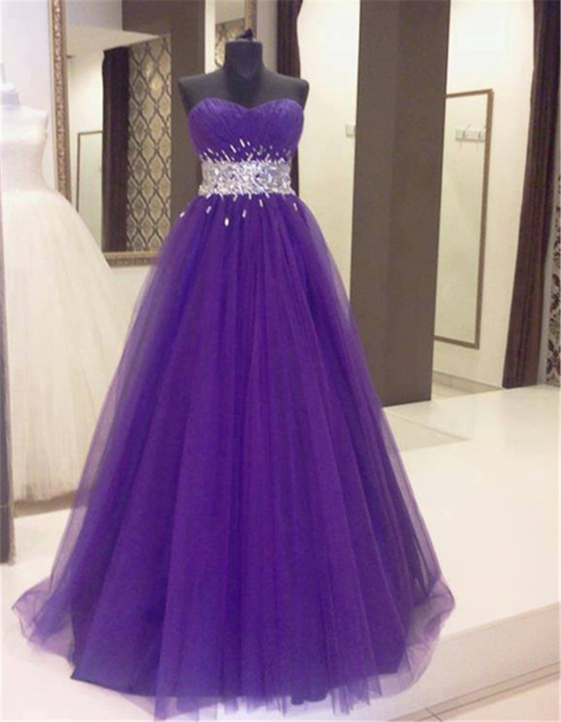 Robe Ceremonie Femme Elegant A Line Purple Tulle Beads Crystals Long ...