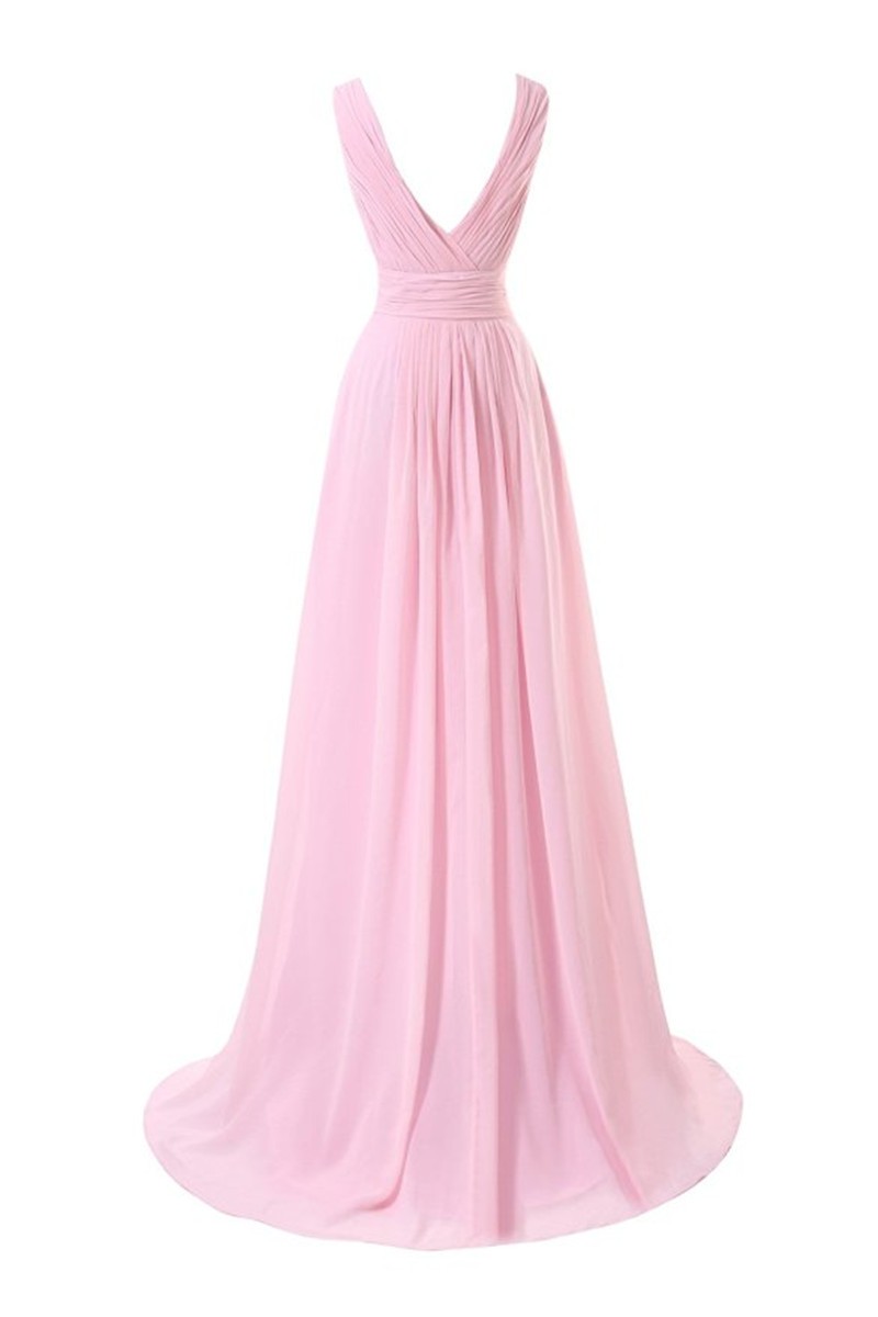 Simple Pink Chiffon V-Neck Backless Evening Prom Dresses on Luulla