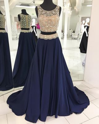 Glamorous Designer Two Piecess Prom Dresses Beadings Cap Sleeve Long Party Gowns main image 1