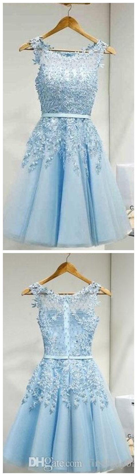 Light Sky Blue Short Homecoming Party Dresses Appliques Lace Real Photo ...