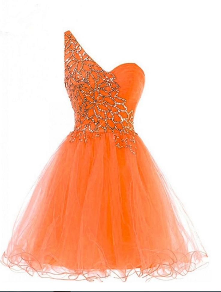 Sequins One-Shoulder Orange Tight Beading Short Homecoming Dress