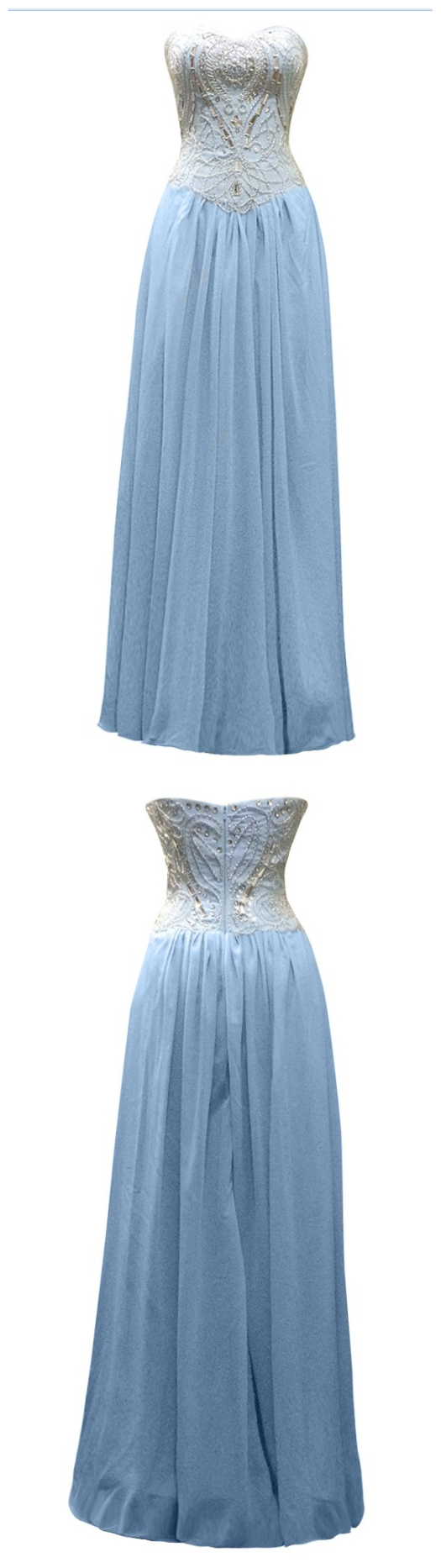 Blue Chiffon Beaded Top Evening Dresses, Vestido De Festa Long A-line ...