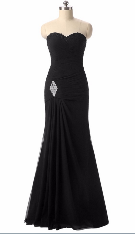 Black Evening Dresses, Appliques Custom Made Lace-up Back Chiffon Prom ...