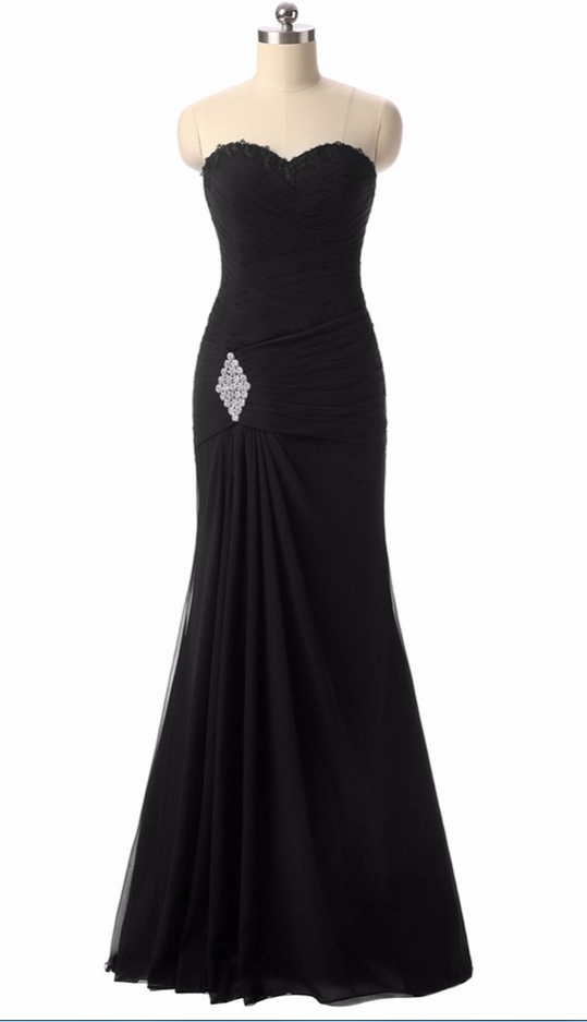 Black Evening Dresses, Appliques Custom Made Laceup Back Chiffon Prom