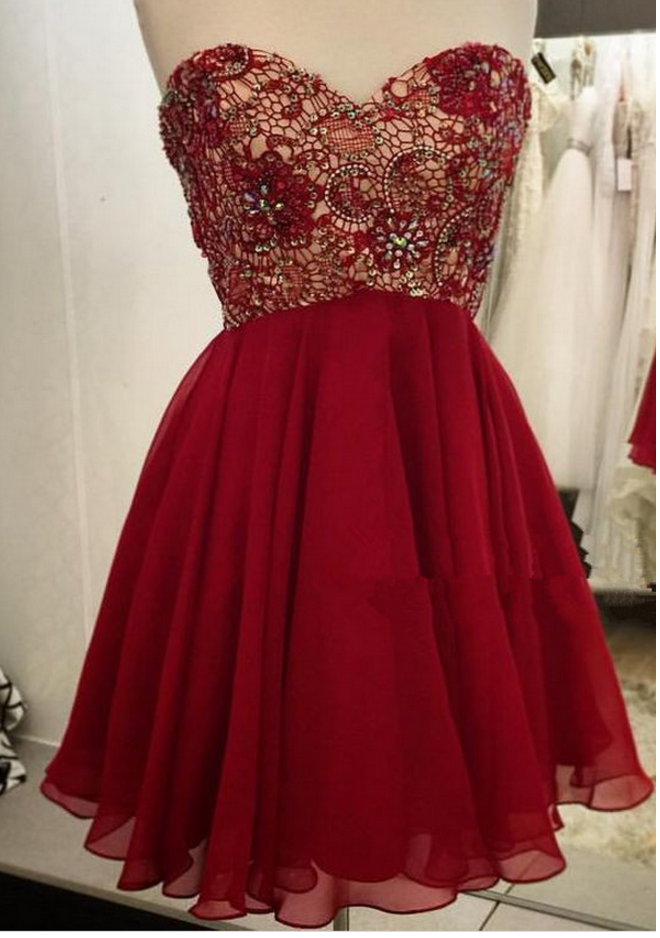 Red Beaded Homecoming Dress,Cute Sweetheart Homecoming Dresses on Luulla