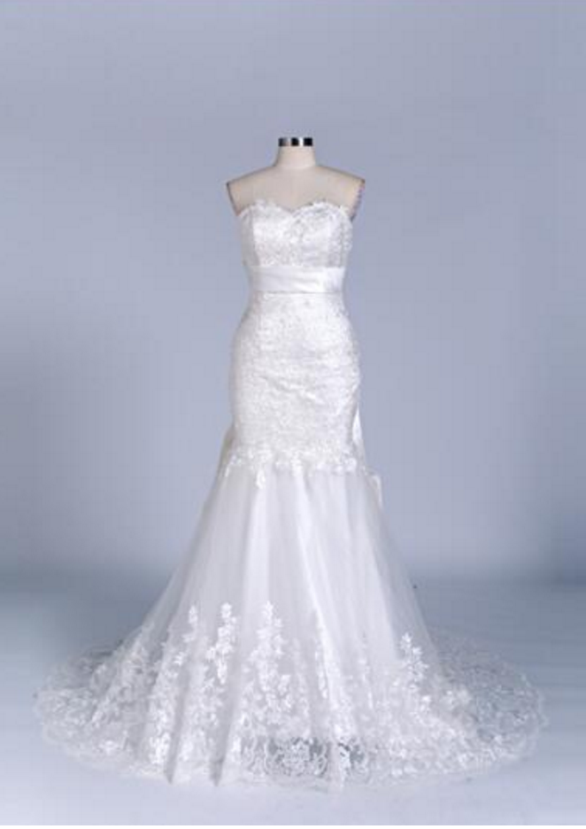 Romantic Lace Ruffles Mermaid Wedding Dresses Bow Court Train Ivory ...