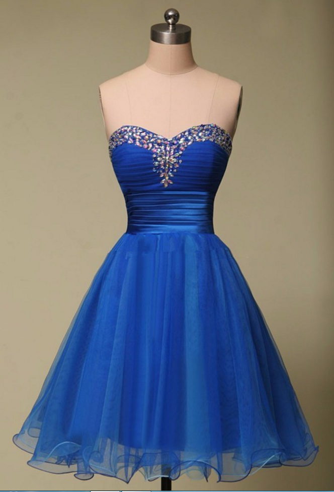 A Line Sweetheart Sleeveless Beaded Crystal Royal Blue Evening Party ...