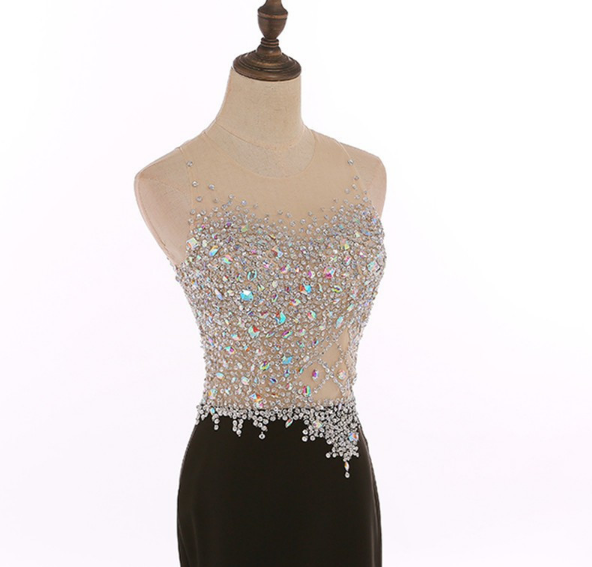The Real Picture, The Neck Crystal Sheath Dress Mermaid Black Gown ...