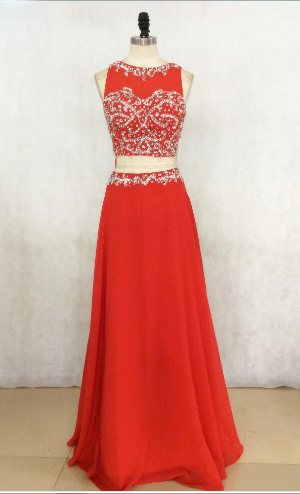 Open Back Chiffon and Lace Sexy Gowns Red