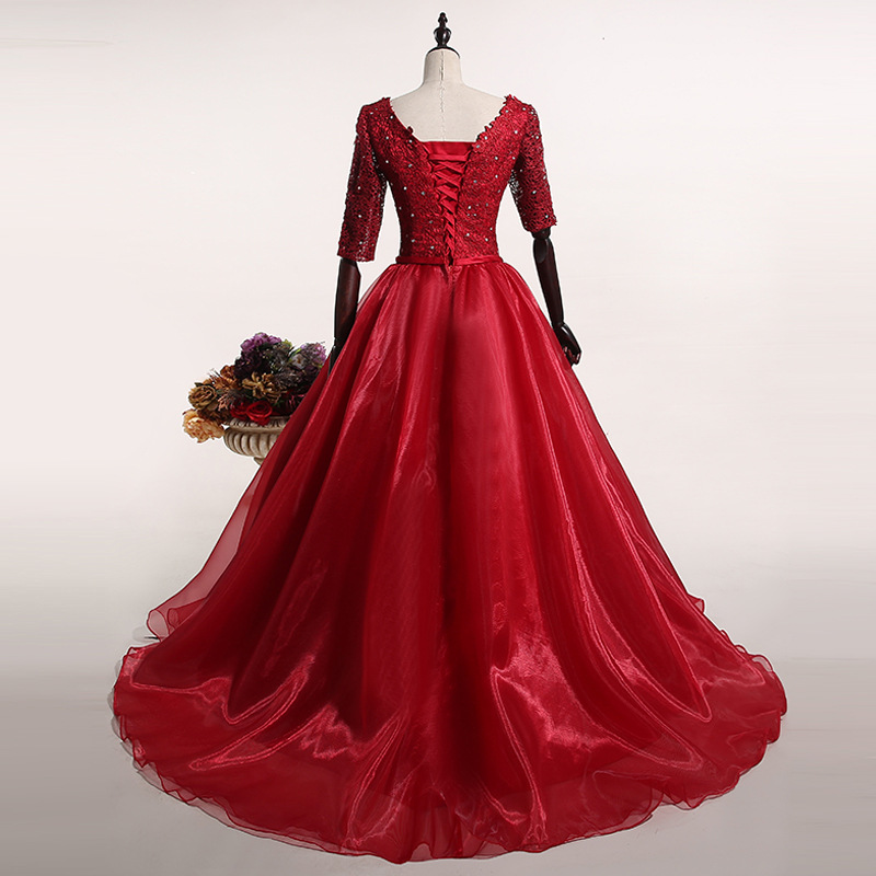 Red Dress Ah Long Lace Open Formal Dresses Crystal Night Wedding Party ...