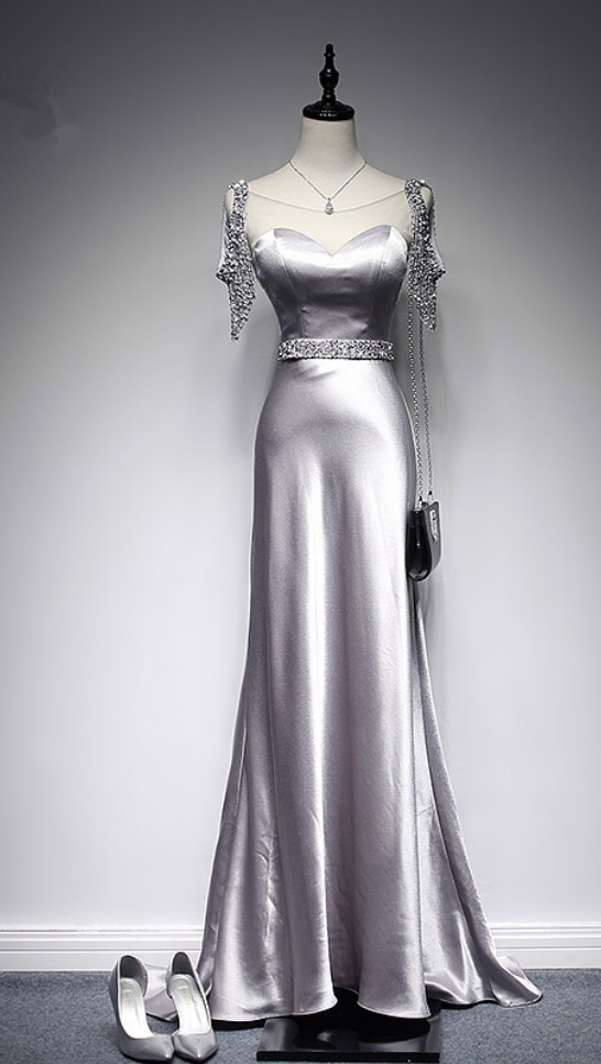 Modern A Ligne Party Dress Grey Space Long Women Formal Evening Dress
