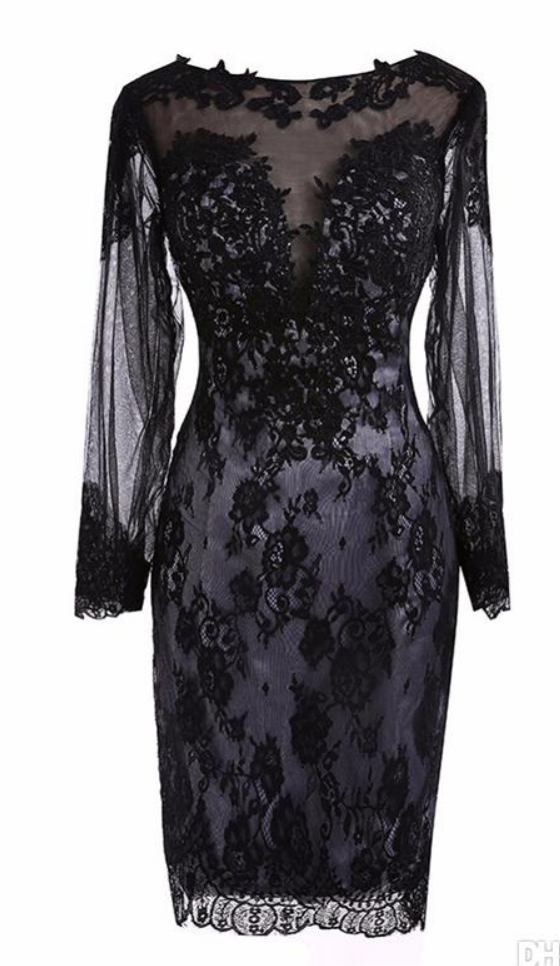 Real Photos Black Lace Short Homecoming Dresses See Through Back Full ...