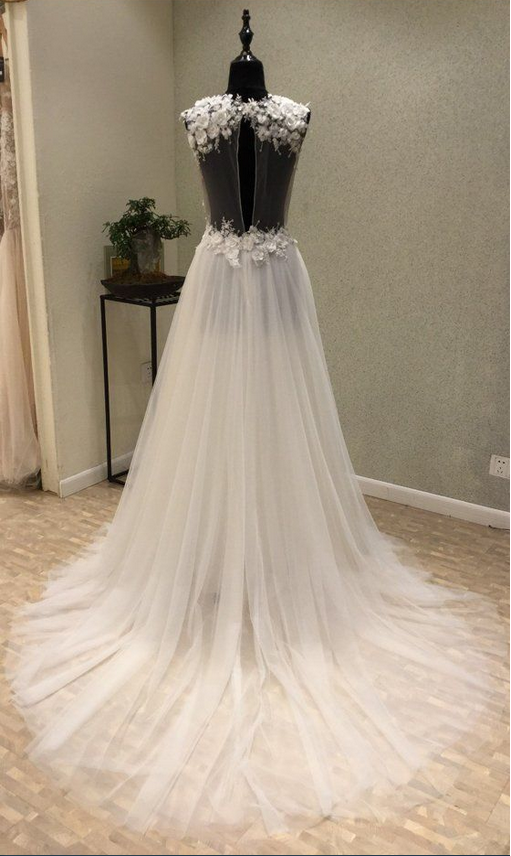Simple V Neck White Tulle Long Prom Dresses, V Neck White Formal Graduation Evening Dresses EP1399 main image 1
