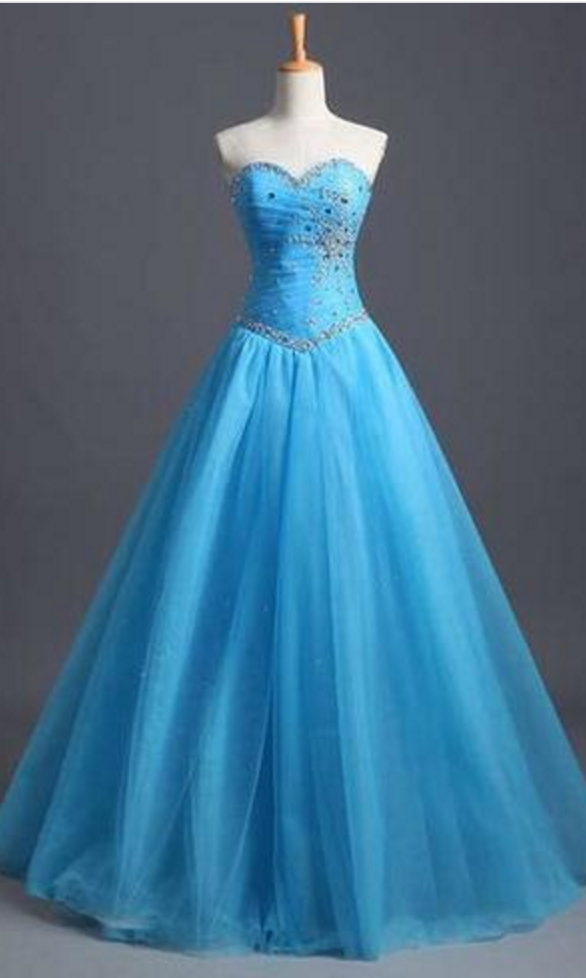 Charming Prom Dress,ball Gown Tulle Blue Prom Dresses, Beading Evening ...