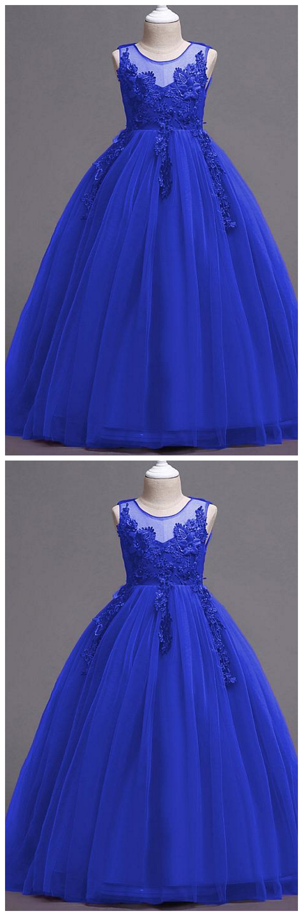 Jewel A-line Flower Girl Dresses with Tulle and Lace Appliques