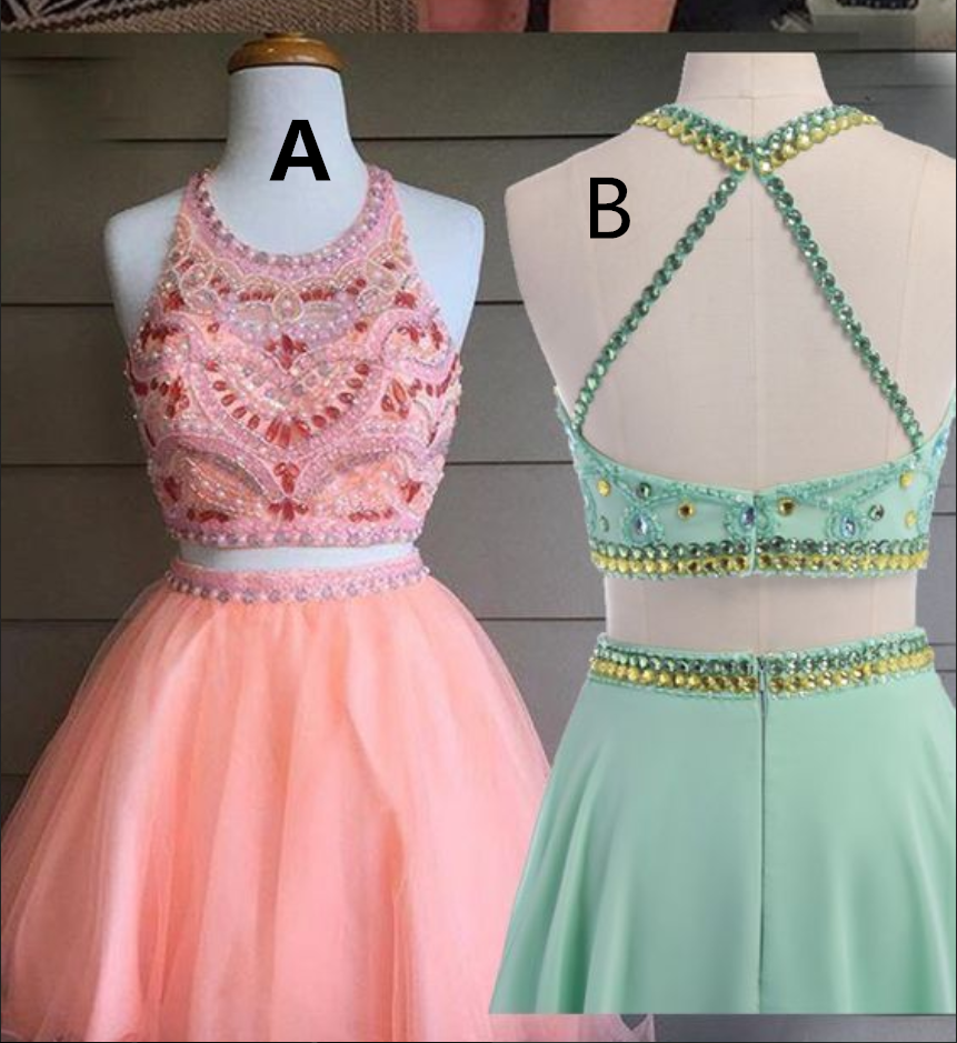 Halter Dress, Short Prom Dress, 2 Pieces Dress on