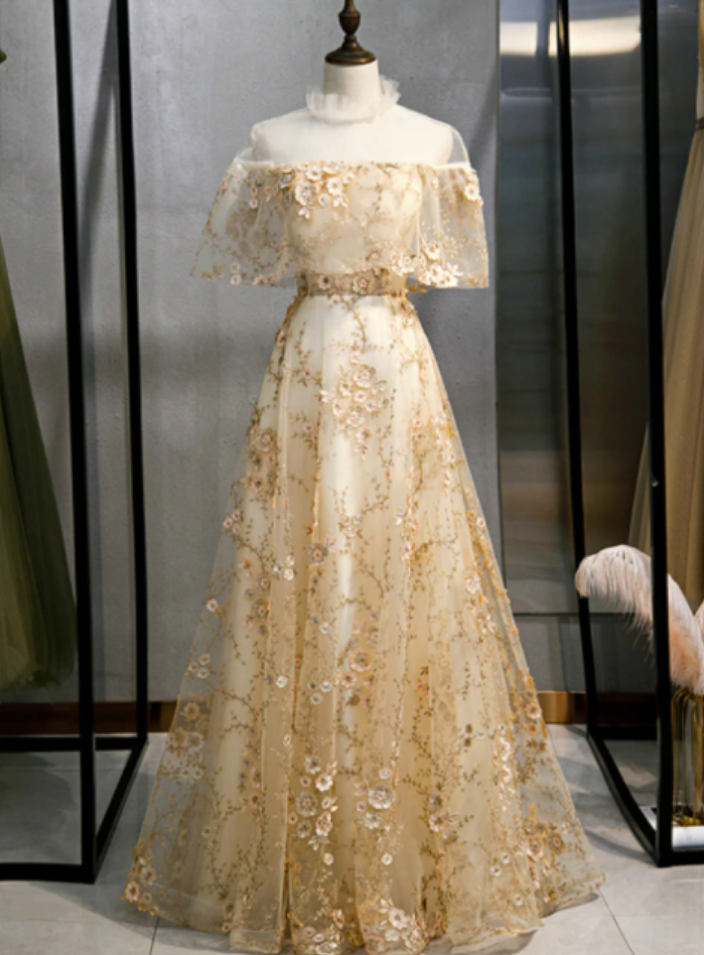 Black Tulle A-Line Appliques Prom Dresses main image 1