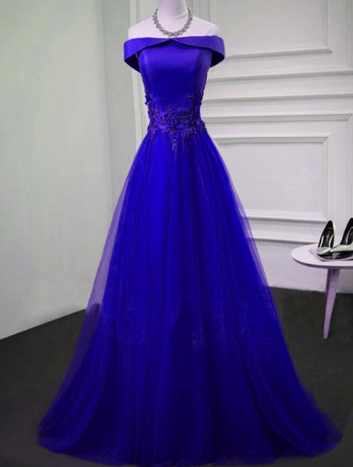 Prom Dresses Off Shoulder Tulle With Lace Prom Dress, A-line Bridesmaid ...