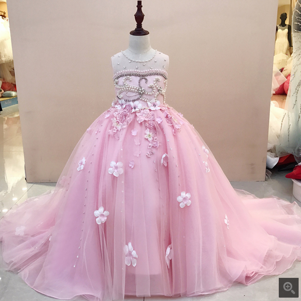 Girls' Evening Dress Children's Princess Dress Tail Wedding Dress Show ...