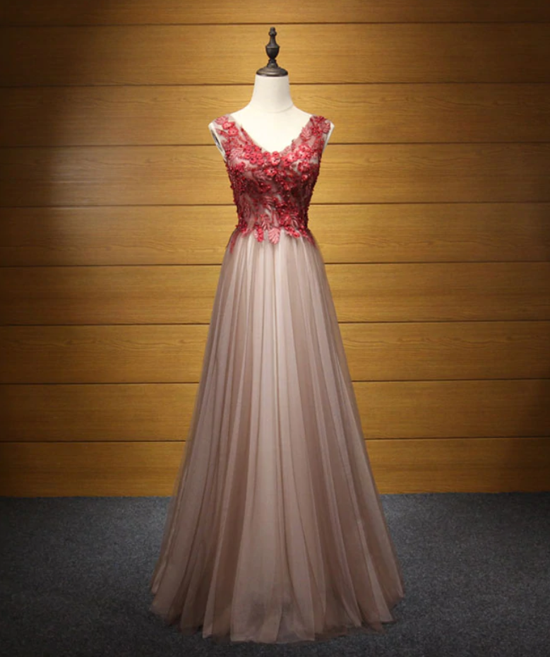 Prom Dresses,elegant V Neck Tulle Lace Applique Long Prom Dress ...