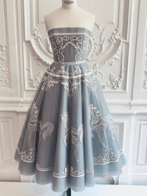 Silver Lace Sashes Short Sleeves Homecoming Dress
