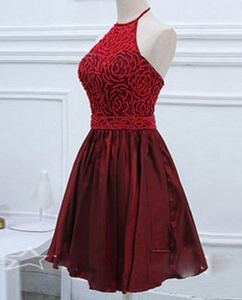 Burgundy Halter See Through Short Homecoming Dress main image 1