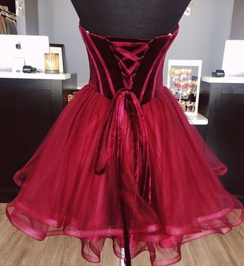 Fitted Burgundy Velvet Homecoming Dress with Feathered Gloves main image 0