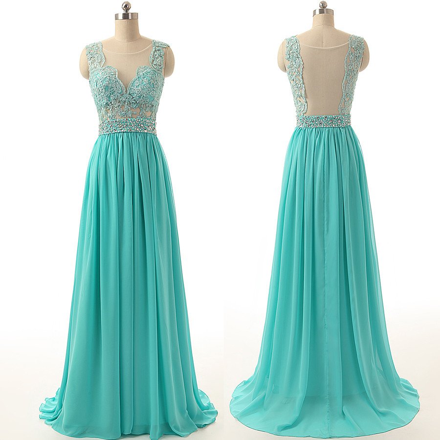 Elegant Sweetheart Sleeveless A-line Chiffon Long Prom Dresses For Party Online, OL363